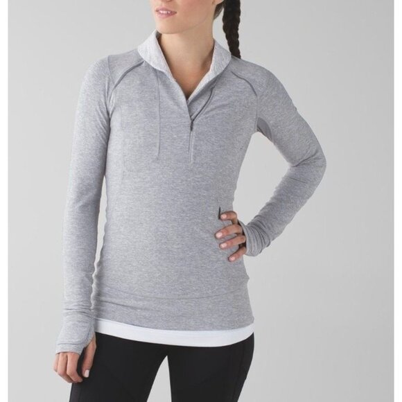 Lululemon Think Fast Pullover 8 Sweatshirt Heathered Slate Gray Long Sleeve Top - Picture 1 of 9